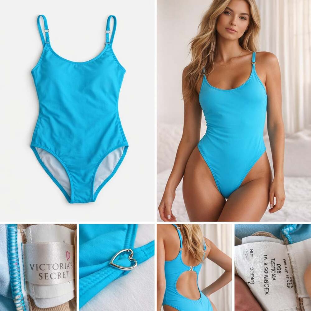 Victoria's Secret Vintage Blue One-Piece Swimsuit‎ with Heart Hardware Size 8
